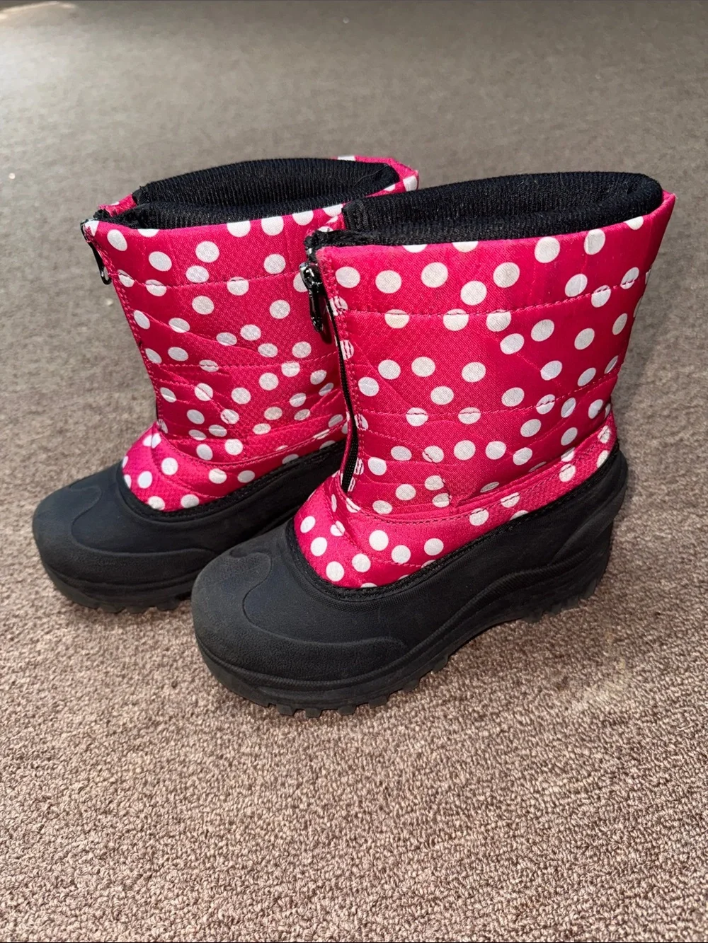 Itasca Pink Polka Dot Kids Winter Boots with Black Soles